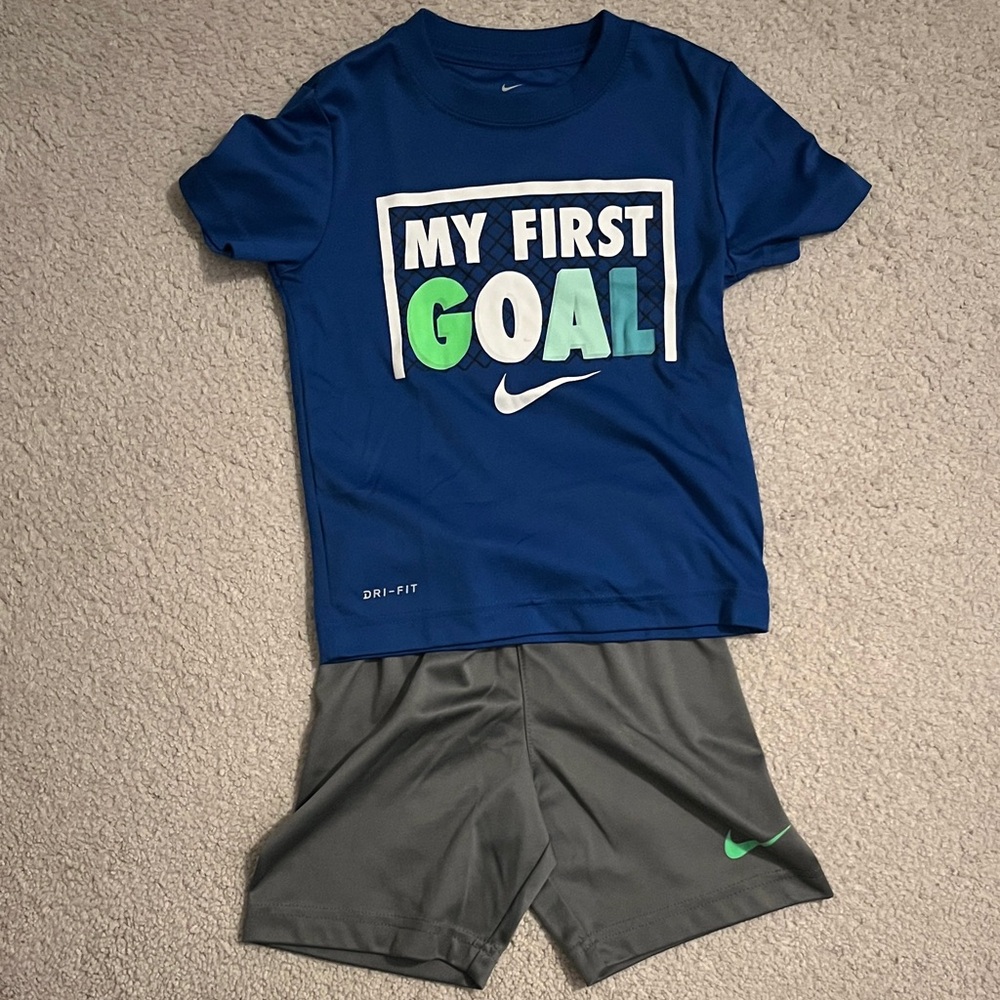 Nike Blue Graphic Tee and Gray Shorts Set